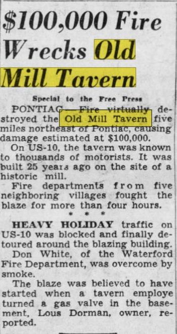 Cascade Motel (Olde Mill Inn on the Lake) - Apr 1949 Tavern Destroyed By Fire